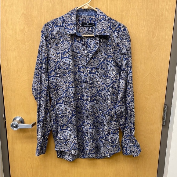 Bugatchi Paisley Blue and Tan  Men's Shirt - Picture 1 of 4